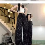 High Waisted Wide Leg Black Jeans Vintage Polka Dot Loose Fit Flattering Straight Leg Spring Sum