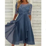 Chiffon Lace Hollow Out Long Dress Elegant Design Perfect for Bridesmaids Evening Gown Wholesale