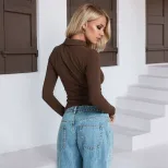 Womens Long Sleeve Hollow Out Turtleneck Top Sexy Fit Spring Summer Style Perfect for Layering o