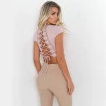 V Neck Tie Back Crop Top Womens Fashion Backless Design Short Length Casual Wear Wholesale Avail
