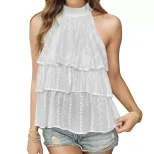 Womens Summer Layered Halter Top White Lightweight Fabric Trendy Design Perfect for Casual Outin