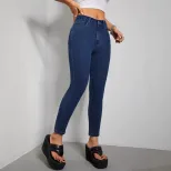 Slim Fit High Elasticity Mid Rise Jeans Womens Casual Denim Trousers Perfect for Everyday Wear W