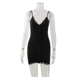 Bodycon Mini Dress Sexy Lace Trim Low Cut Slim Fit Zipper Closure Night Out Party Wear Wholesale