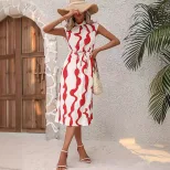 Summer Womens Irregular Print Tank Top Dress Mid Length Casual Style Lightweight Fabric Wholesal