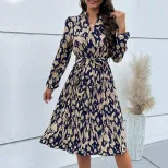 Navy Blue Long Sleeve Ruffled Floral Dress for Women Casual Autumn Wear Low MOQ factory direct