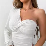 Unique Design Womens T Shirt Asymmetrical Cut Long Sleeve Casual Style Spring Summer Collection