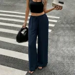 Womens Cotton Linen Wide Leg Pants Loose Fit Lightweight Pocketed Summer Beach Casual Trousers W