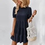 Womens Summer Dress Slim Fit Solid Color Pleated Design Casual or Formal Occasions Wholesale Ava