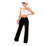 High Waisted Loose Fit Denim Trousers Casual Style Comfortable Fabric Flattering Design Perfect