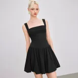 French Style Wide Strap Bodycon Dress Summer Fashion Elegant Design Comfortable Fit Available fo