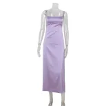 French Style Womens Satin Slip Dress Elegant Slim Fit Backless Soft Texture Perfect for Evening