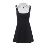 Womens Color Block Sleeveless Dress Sweet Style Collared Design Slim Fit Perfect for Autumn and