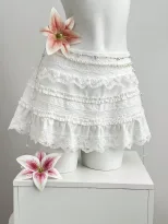 Summer Womens Ruffled Lace Trim Mini Skirt Low Waist Lightweight Fabric Elegant Design Ready to