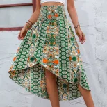 Vintage Floral Asymmetrical Midi Skirt Lightweight Flowing Design Perfect for Spring Summer Occa