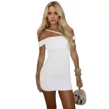 Summer Sexy One Shoulder Dress Ruched Bodycon Asymmetrical Neckline Short Length Perfect for Par