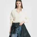 Womens Solid Color Polo Neck Sweater Casual Knit Pullover Versatile Style for Autumn and Winter