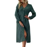Fashionable Womens Long Sleeve Dress V Neck Single Breasted Elegant Design Autumn Wear Wholesale