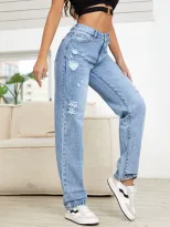 Womens Slim Fit Ripped Denim Jeans Casual Style Comfortable Fabric Versatile for Everyday Wear W
