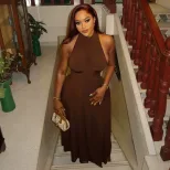 A Line Dress Slim Fit Halter Neck Solid Color Casual or Party Wear Wholesale Available fast ship