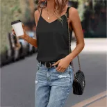 Slim Fit Sleeveless Knit Top Solid Color V Neck Polyester Summer Casual Wear for Women Wholesale