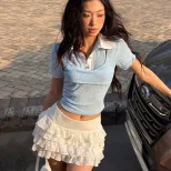 Womens Summer Short Sleeve Blouse Stylish Slim Fit Versatile Elegant Perfect for Work and Casual