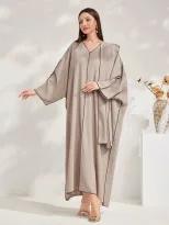 Al Najma Women s Solid Color V Neck Batwing Sleeve Loose Str