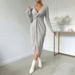 Elegant High Waisted Midi Dress Simple Design Side Slit Spring Summer Wholesale Available custom