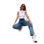 High Waisted Straight Leg Jeans Floor Length Slim Fit Comfortable Denim Casual Wear for Women Wh