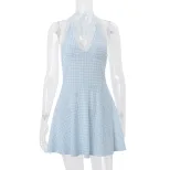 Summer Womens Dress Stylish Plaid Backless Halter Neck Fitted Waist Perfect for Parties or Casua