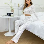 Floral Print Two Piece Set Lace Trim Long Sleeve Comfortable Fabric Casual Wear for Young Women