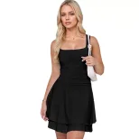 Elegant Solid Color Square Neck Bodycon Dress for Women Spring Summer Collection Perfect for Par