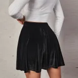 Velvet A Line Skirt Ruffled Hem Solid Color Sweet and Spicy Style Autumn Winter Fashion Wholesal