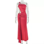 Elegant Womens Bodycon Dress Solid Color Asymmetrical One Shoulder Hollow Out Design Perfect for
