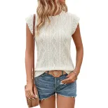 Casual Knit Top with Diamond Hollow Design Soft Fabric Flutter Sleeves Elegant Style Perfect for