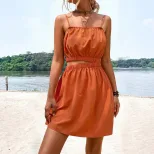 Casual A Line Dress Sexy Hollow Design Waist Defining Simple Style Perfect for Summer Outings Wh