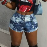 High Waisted Denim Shorts Sexy Floral Print Slim Fit Comfortable Summer Casual Wear Ready to Shi
