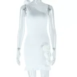 Solid Color Backless Bodycon Dress Trendy Style Asymmetrical Neckline Chic Design Perfect for Pa