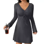 Bodycon Dress Long Sleeve V Neck Slim Fit Sweet Style Perfect for Parties and Special Occasions