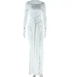 Womens Elegant Solid Color Dress Off Shoulder Split Hem Flowing Ribbons Casual or Party Wear Who
