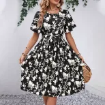 Floral Print A Line Dress Elegant Design Waist Defining Summer Style Perfect for Parties and Cas