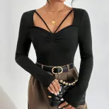 Womens Long Sleeve T Shirt Minimalist Design Solid Color Elegant Style Perfect for Spring Summer