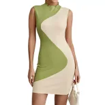 Bodycon Dress Color Block Design Ribbed Texture Slim Fit Night Out Party Wear Wholesale Availabl