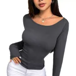 Womens Sexy Slim Fit T Shirt Open Back Design Stylish Comfortable Fabric Autumn Winter Wear Whol