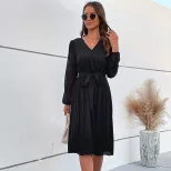 Elegant Solid Color Pleated Dress High End Design Autumn Winter Style Perfect for Casual or Form