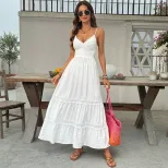 White Lace Trim Maxi Dress Simple Elegant Vacation Style Perfect for Summer Events OEM Available