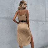 Summer Womens Solid Color Bodycon Dress with Slit Sleeveless Stylish Comfortable Perfect for Par