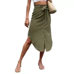 Womens Solid Color Asymmetrical Split Midi Skirt Fashionable Summer Style Perfect for Casual or