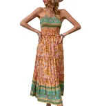 Bohemian Floral Print Ruffle Hem Maxi Dress Summer Style Lightweight Fabric Elegant Draping Whol