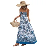 Bohemian Strapless Geometric Print Dress Vintage Style Sleeveless Lightweight Fabric Perfect for