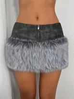 Bodycon Mini Skirt Faux Fur Patchwork Low Waist Sexy Fit Night Out Party Wear Ready to Ship